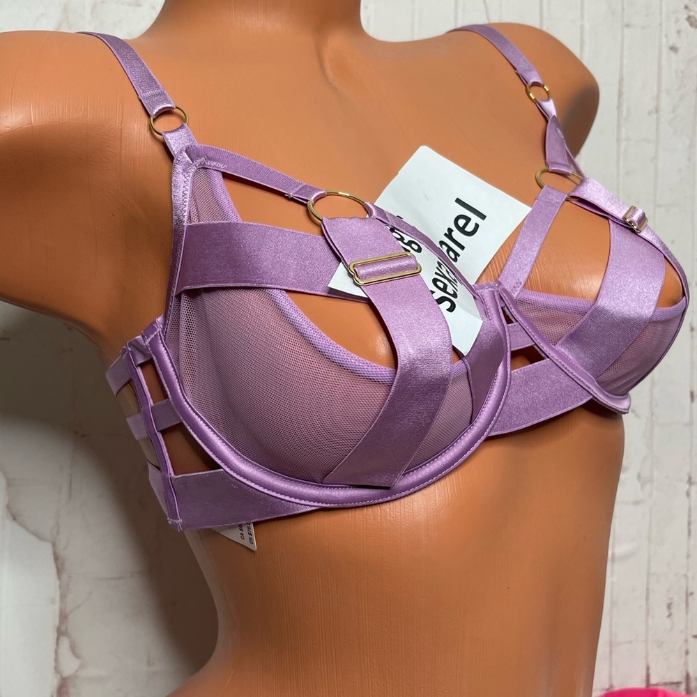 VS LUXE 32 34 36 38 ADJUSTABLE UNLINED DEMI STRAPPY CUT OUT RINGS BRA MESH